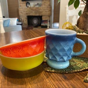 Three Boho Vintage Fire King Ombré Mug and Bowls